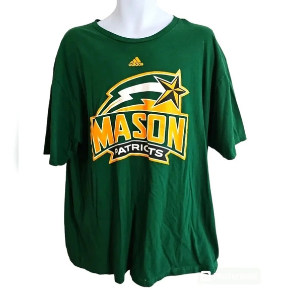 Adidas Mason Patriots Men’s 2XL Green Graphic T-Shirt Short Sleeve College Sport - Picture 2 of 7